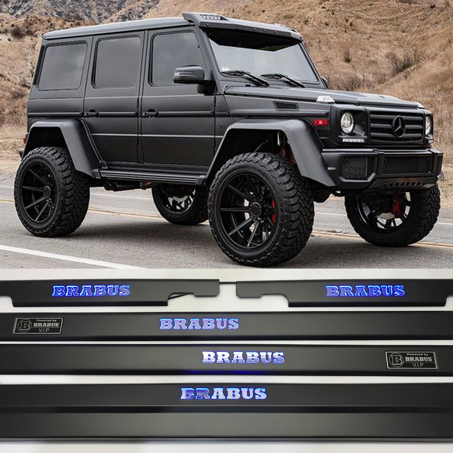 Mercedes-Benz W463 G-Class Brabus Style Matte Black Stainless Steel LED Door Sills Set 5 pcs