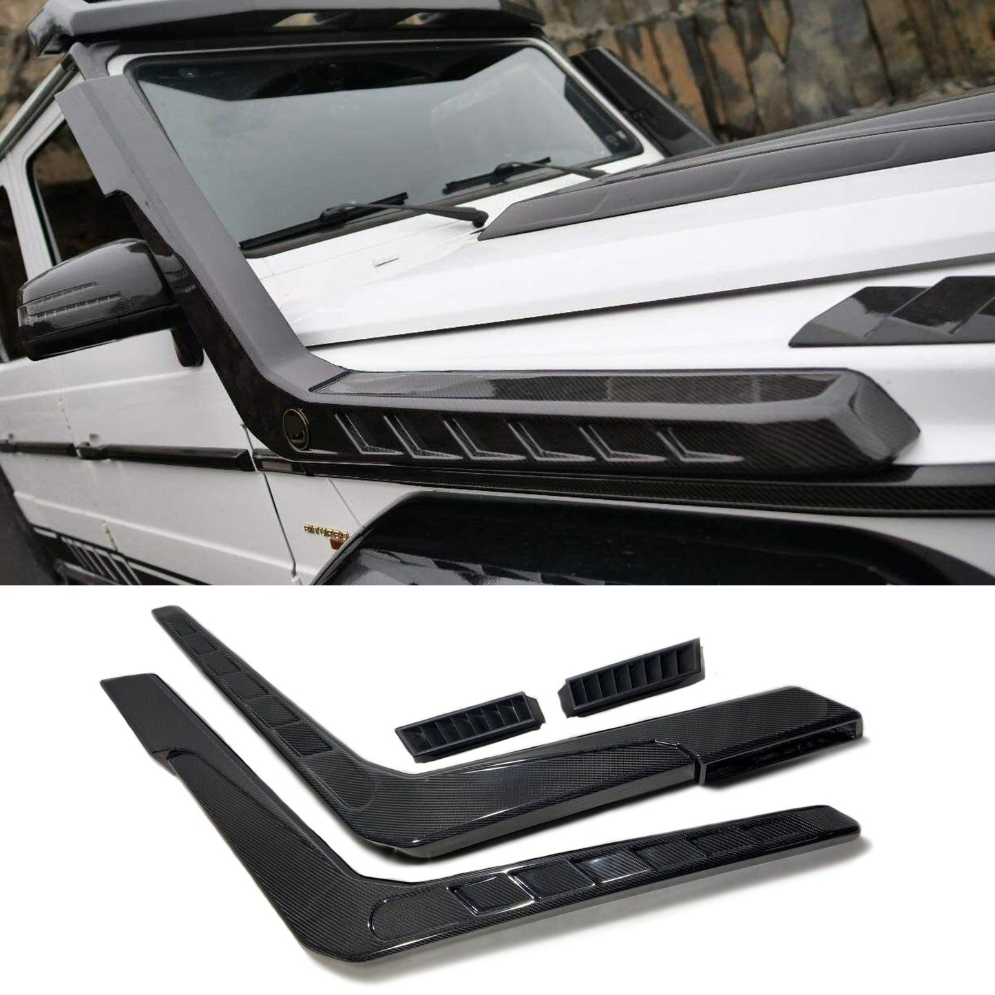 Mercedes-Benz W463 G-Wagon Brabus Style Carbon Fiber Air Intake Snorkels + Badges Set