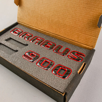 Brabus 900 Red Metal with Carbon Badges Emblems Set for Mercedes-Benz W463 W463A W464