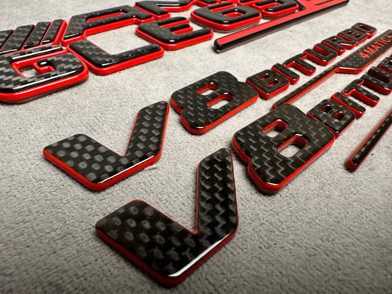 AMG GLE 63S V8 biturbo 4 MATIC+ New Style Red and Carbon Badges Emblems Set for Mercedes-Benz GLE-Class