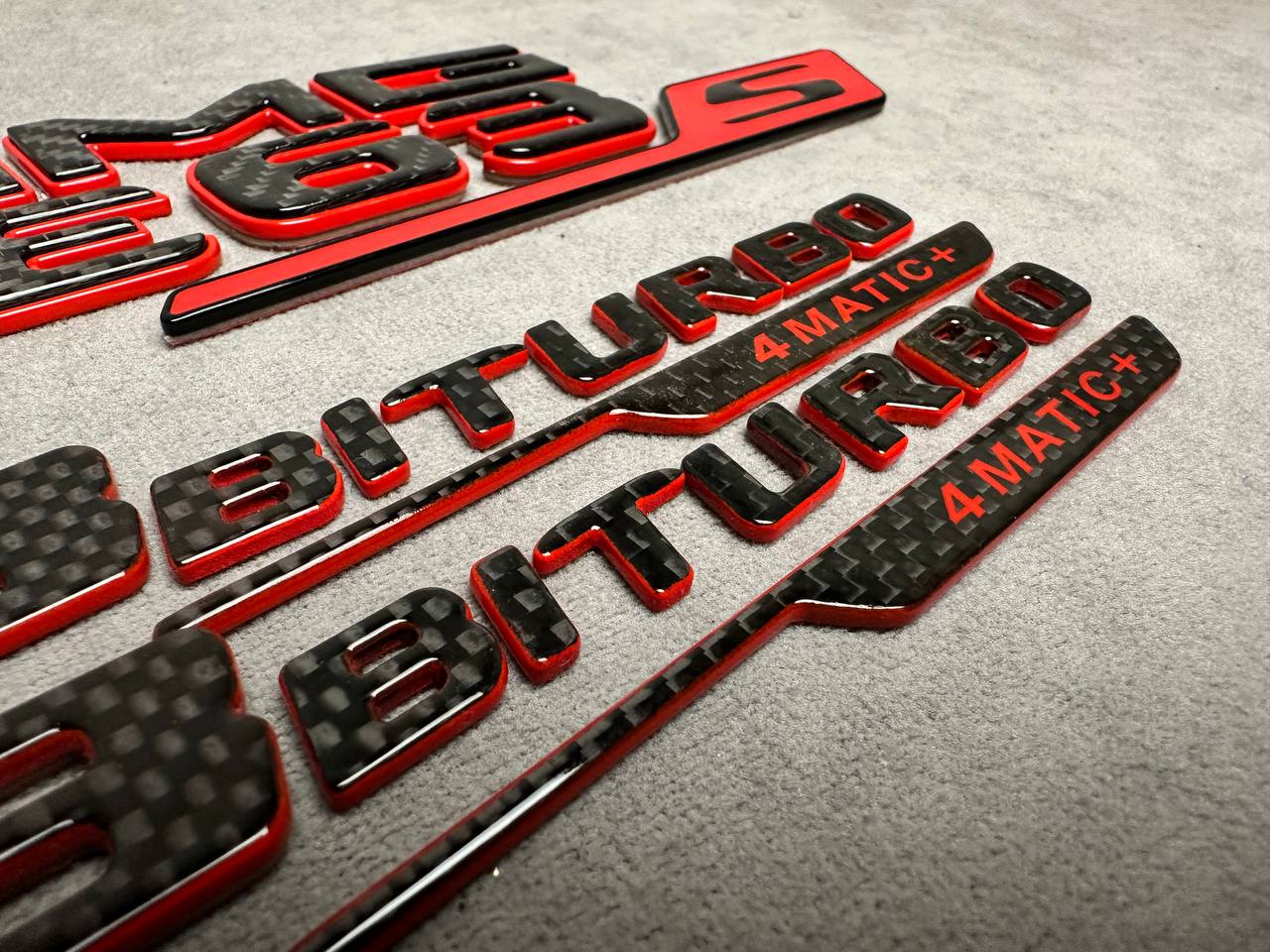 AMG GLE 63S V8 biturbo 4 MATIC+ New Style Red and Carbon Badges Emblems Set for Mercedes-Benz GLE-Class