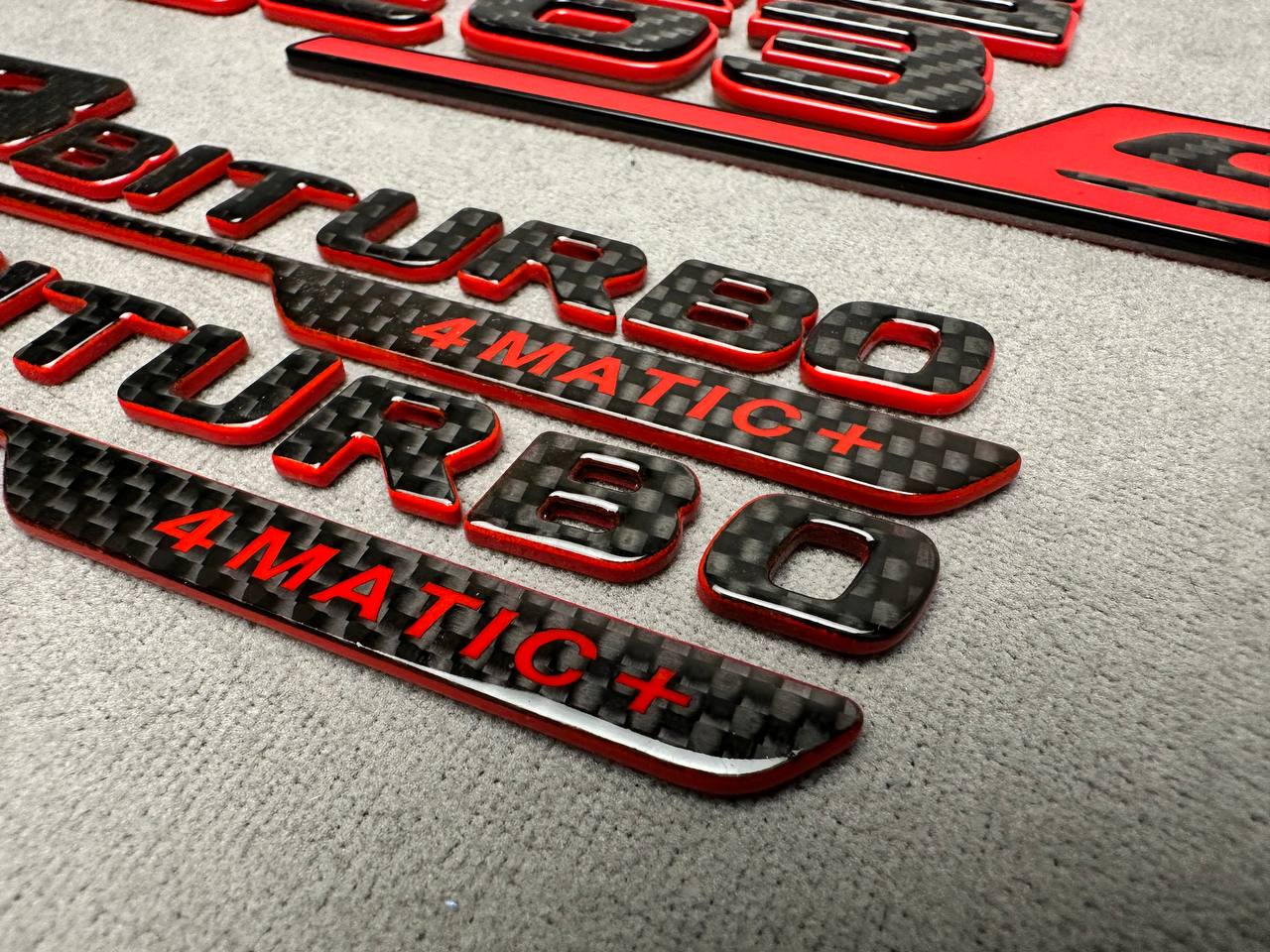 AMG GLE 63S V8 biturbo 4 MATIC+ New Style Red and Carbon Badges Emblems Set for Mercedes-Benz GLE-Class