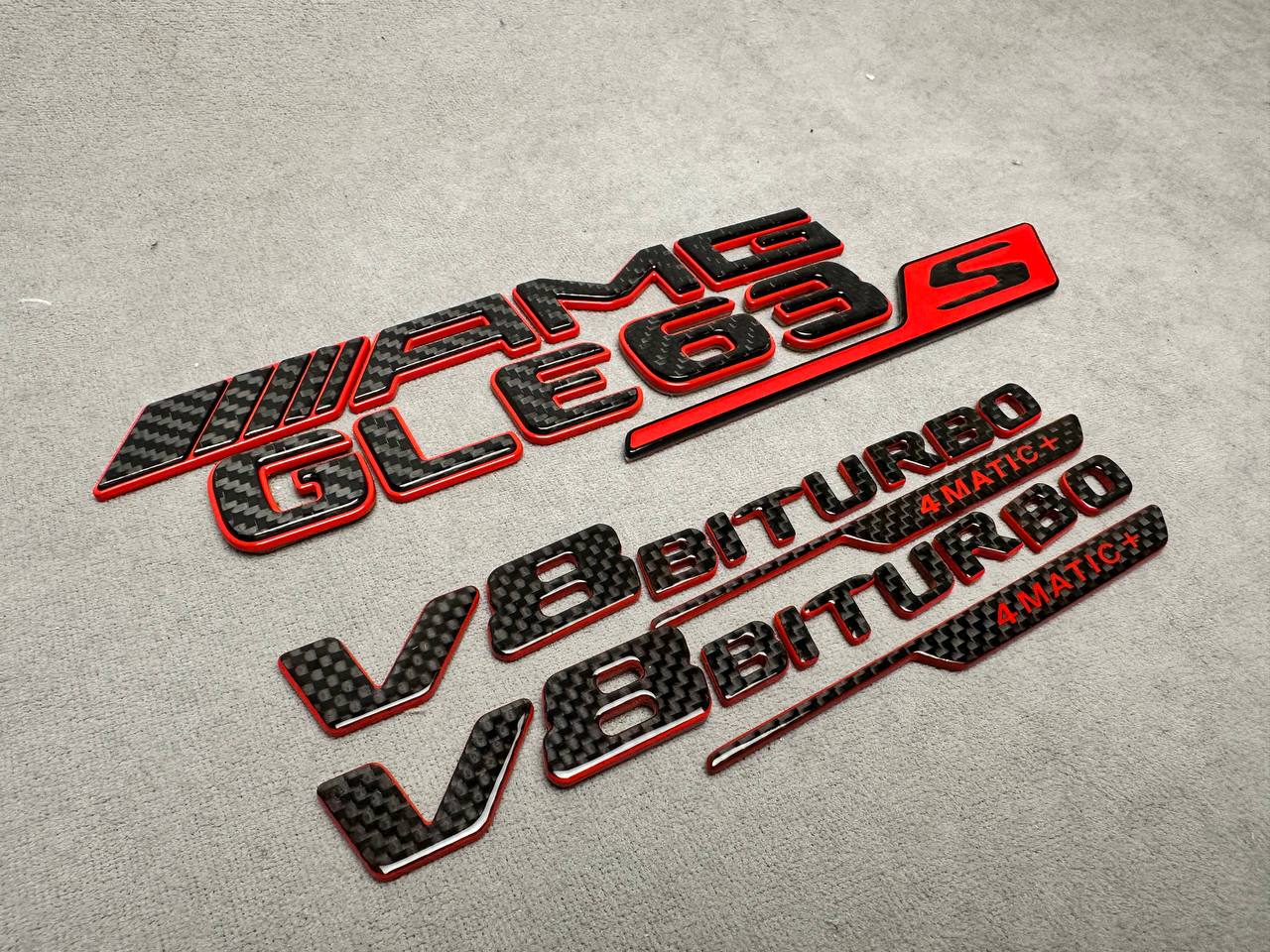 AMG GLE 63S V8 biturbo 4 MATIC+ New Style Red and Carbon Badges Emblems Set for Mercedes-Benz GLE-Class