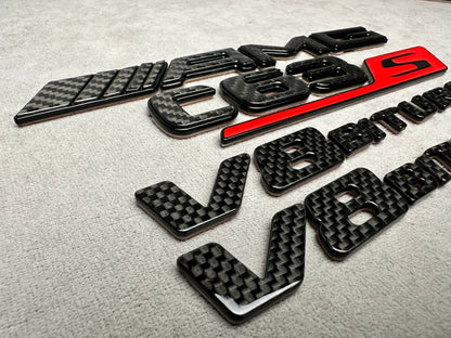 AMG С63S V8 biturbo 2026 Style Red and Carbon Badges Emblems Set for Mercedes-Benz C-Class