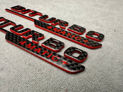 Biturbo 4 MATIC+ 2026 Style Emblems Black Carbon with Red Metal Badge for Mercedes-Benz Cars
