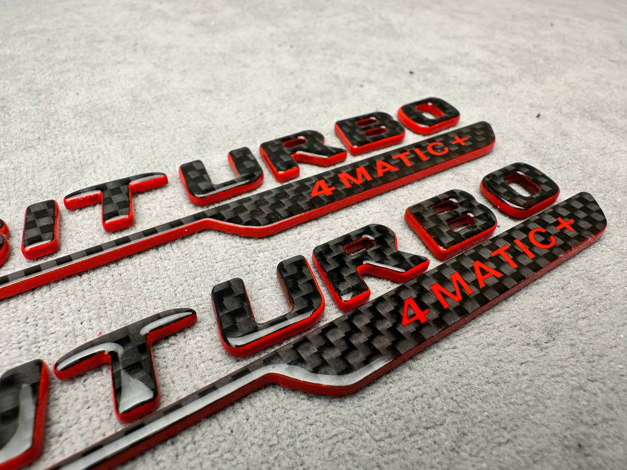 Biturbo 4 MATIC+ 2026 Style Emblems Black Carbon with Red Metal Badge for Mercedes-Benz Cars