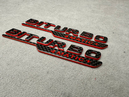 Biturbo 4 MATIC+ 2026 Style Emblems Black Carbon with Red Metal Badge for Mercedes-Benz Cars