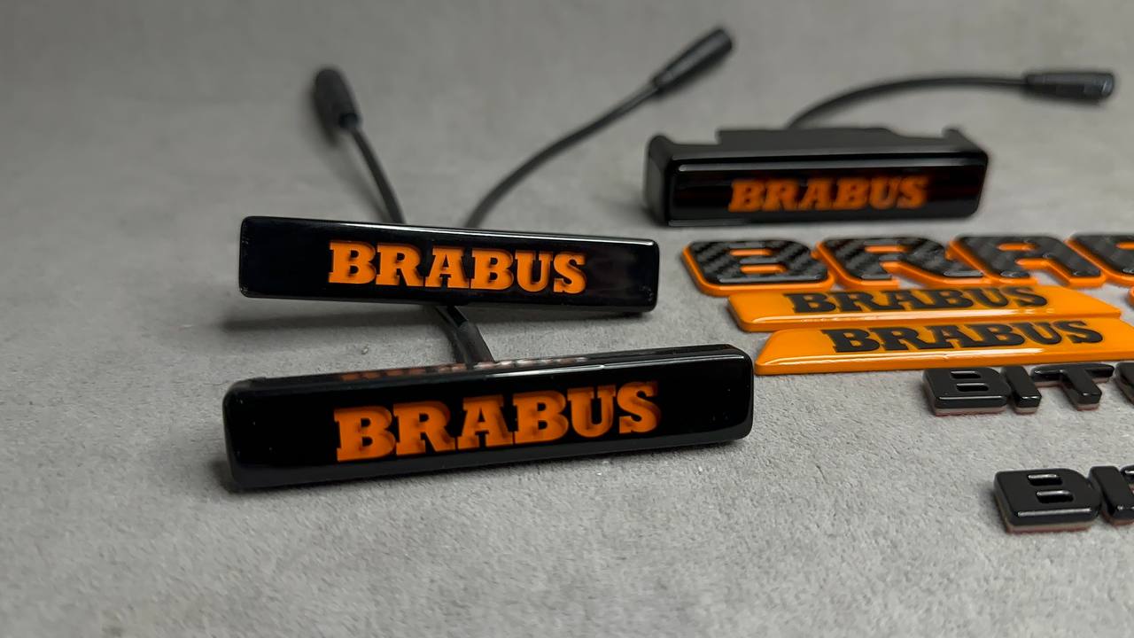 Brabus 800 Style Emblems Orange Metal with Carbon Badge LED Set for Mercedes-Benz Cars G Wagon