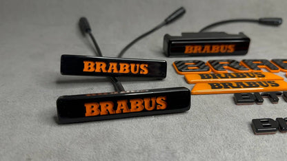 Brabus 800 Style Emblems Orange Metal with Carbon Badge LED Set for Mercedes-Benz Cars G Wagon