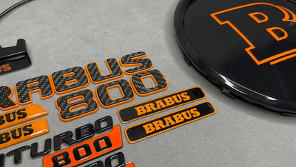 Brabus 800 Style Emblems Orange Metal with Carbon Badge LED Set for Mercedes-Benz Cars G Wagon