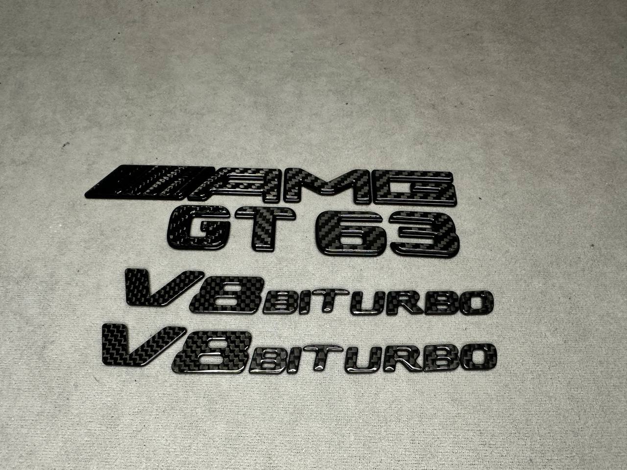 AMG GT 63 V8 Biturbo New Style Black Metal with Carbon Badges Emblems Set for GT