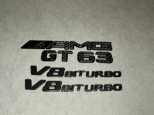 AMG GT 63 V8 Biturbo New Style Black Metal with Carbon Badges Emblems Set for GT
