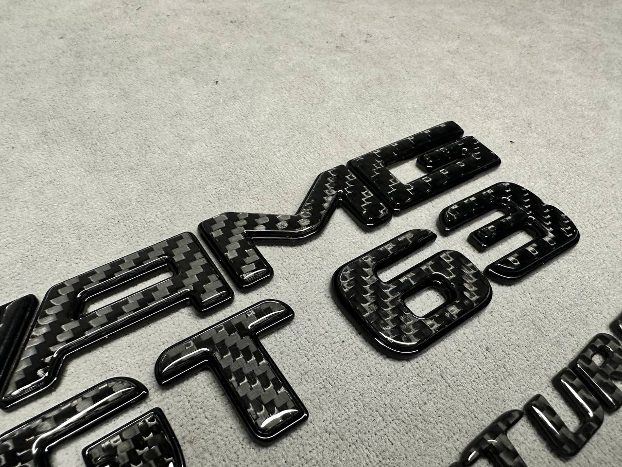 AMG GT 63 V8 Biturbo New Style Black Metal with Carbon Badges Emblems Set for GT