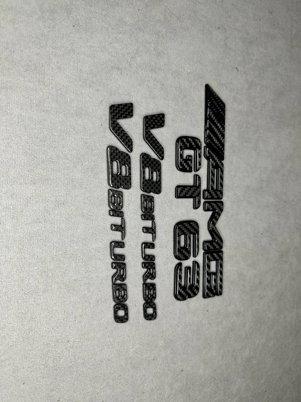 AMG GT 63 V8 Biturbo New Style Black Metal with Carbon Badges Emblems Set for GT