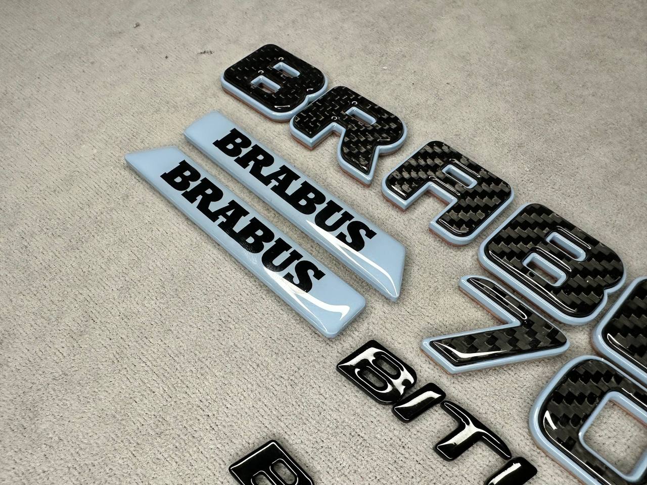 Brabus 700 Style Light Blue Metal with Carbon Badges Emblems Set for Mercedes-Benz W465 W463 W463A G Wagon