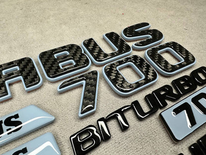 Brabus 700 Style Light Blue Metal with Carbon Badges Emblems Set for Mercedes-Benz W465 W463 W463A G Wagon