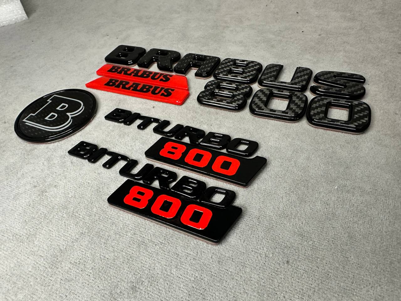 Brabus 800 Style Black Red Carbon Badges Emblems Set for Mercedes-Benz W463 W463A W465 G Wagon