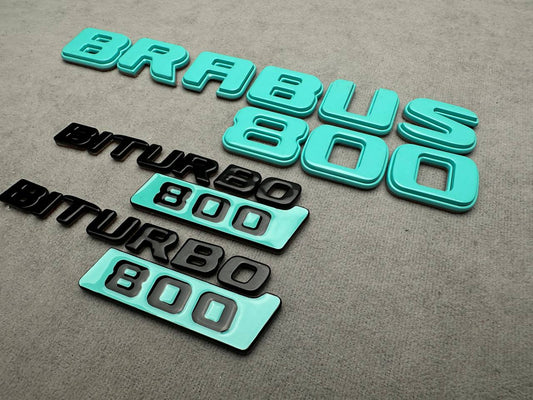 Brabus 800 Style Tiffany Blue Badges Biturbo 800 Emblems Set for Mercedes-Benz W463 W463A W464 G Wagon