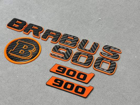 Brabus 900 Style Black Orange Carbon Badges Emblems Set for Mercedes-Benz W463 W463A W465 G Wagon