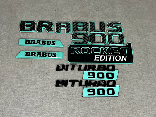 Brabus 900 Rocket Edition Style Emblems Tiffany Black Metal and Carbon Badges for Mercedes-Benz Cars G Wagon