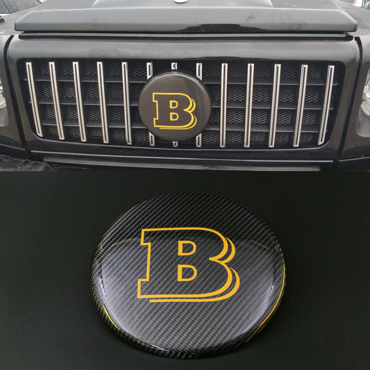 Carbon Fiber Front Grill Badge Emblem Logo Brabus Style Yellow for Mercedes-Benz G-Wagon G-Class W463