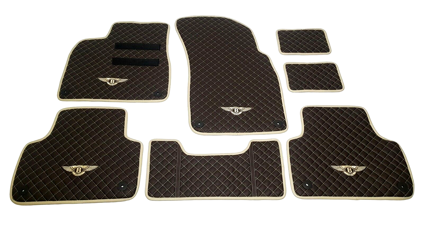 Floor Mats Eco Brown Leather White Embroidery made for Bentley Bentayga