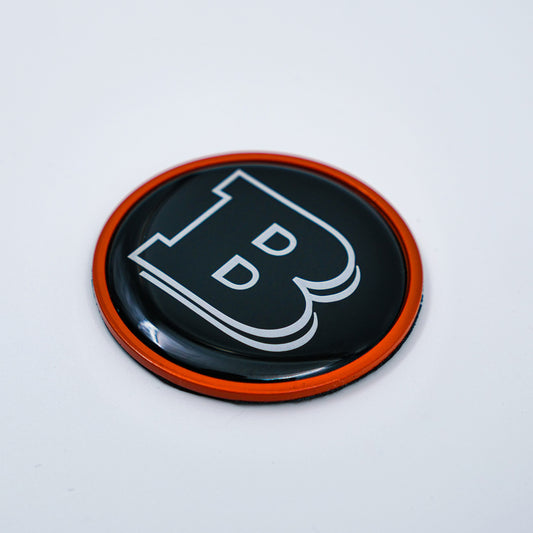 Hood Scoop Metal Badge Orange with Black Center and Gray Logo Brabus Style Emblem 55mm for Mercedes-Benz G-Class W463 W463A