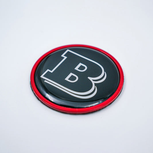 Hood Scoop Metal Badge Red with Black Center and Gray Logo Brabus Style Emblem 55mm for Mercedes-Benz G-Class W463 W463A