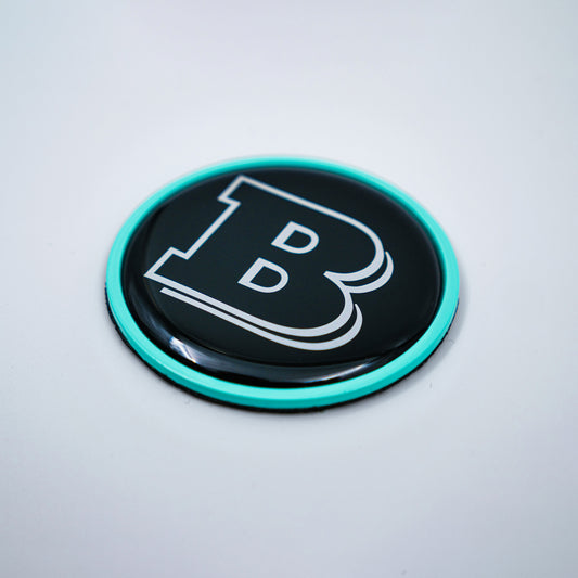 Hood Scoop Metal Badge Tiffany Blue with Black Center and Gray Logo Brabus Style Emblem 55mm for Mercedes-Benz G-Class W463 W463A