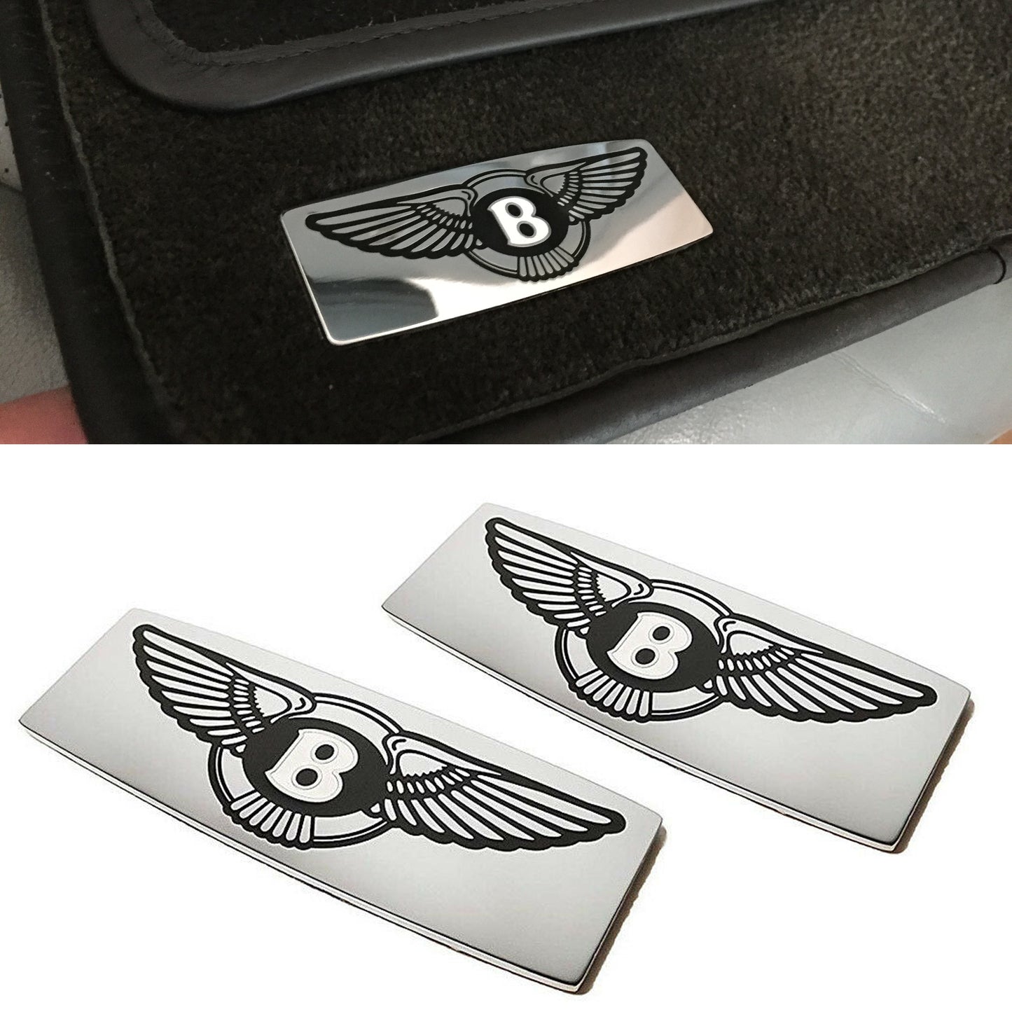 Stainless Steel Floor Mat Emblems Set Metal Badges Logo for Bentley Cars 2 pcs