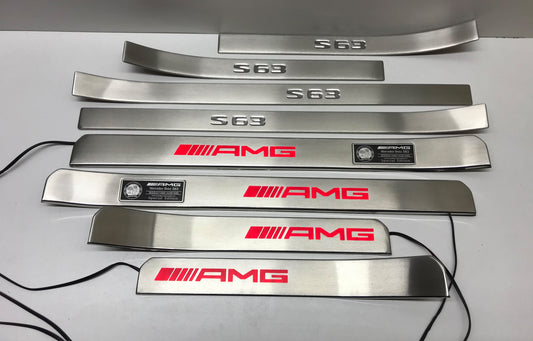 W221 Scuff Plates LED AMG Style S63 Stainless Steel Door Sills made for S-Class