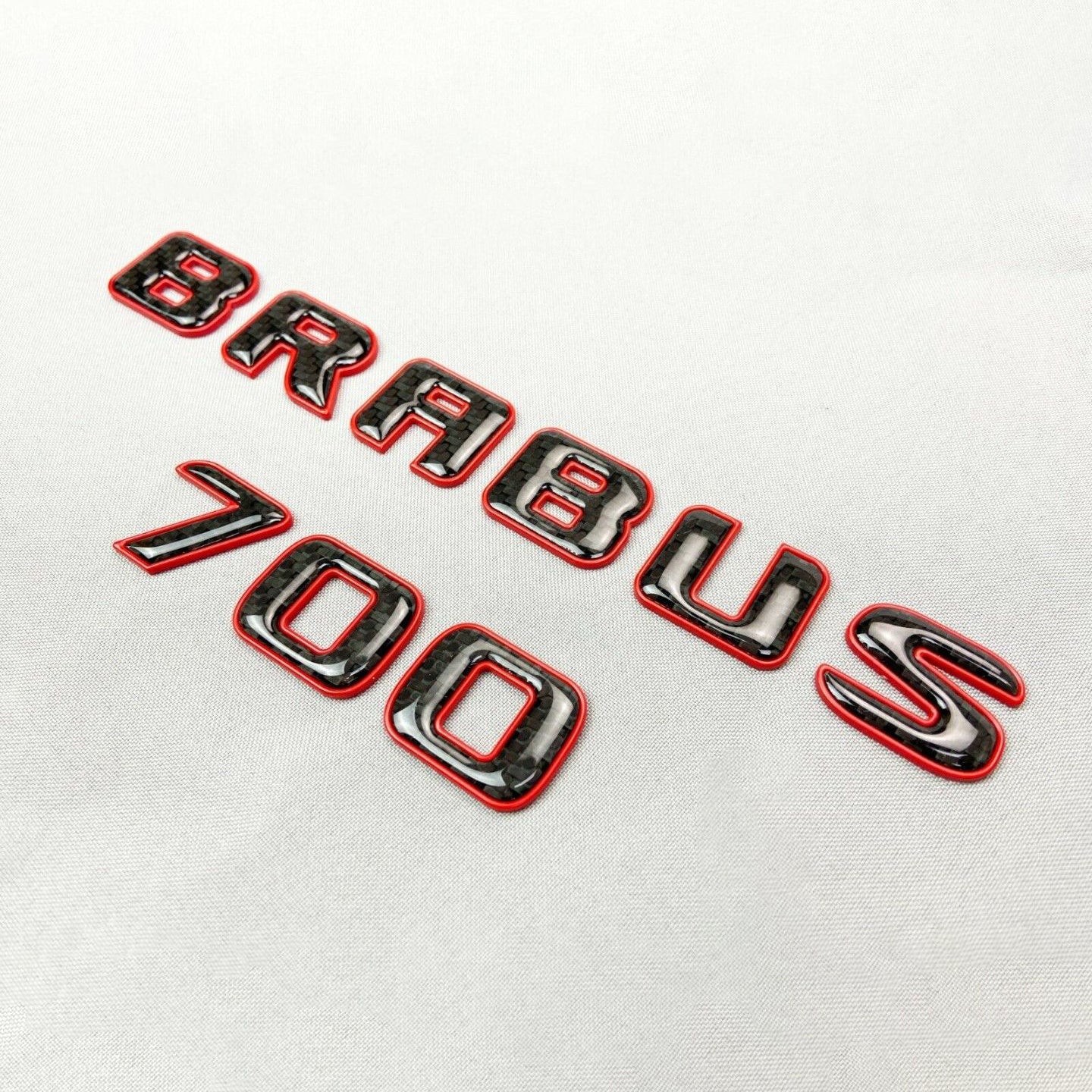 Mercedes S E C G GT Brabus 700 Style Black Red Carbon + Metal Emblem Badge Set