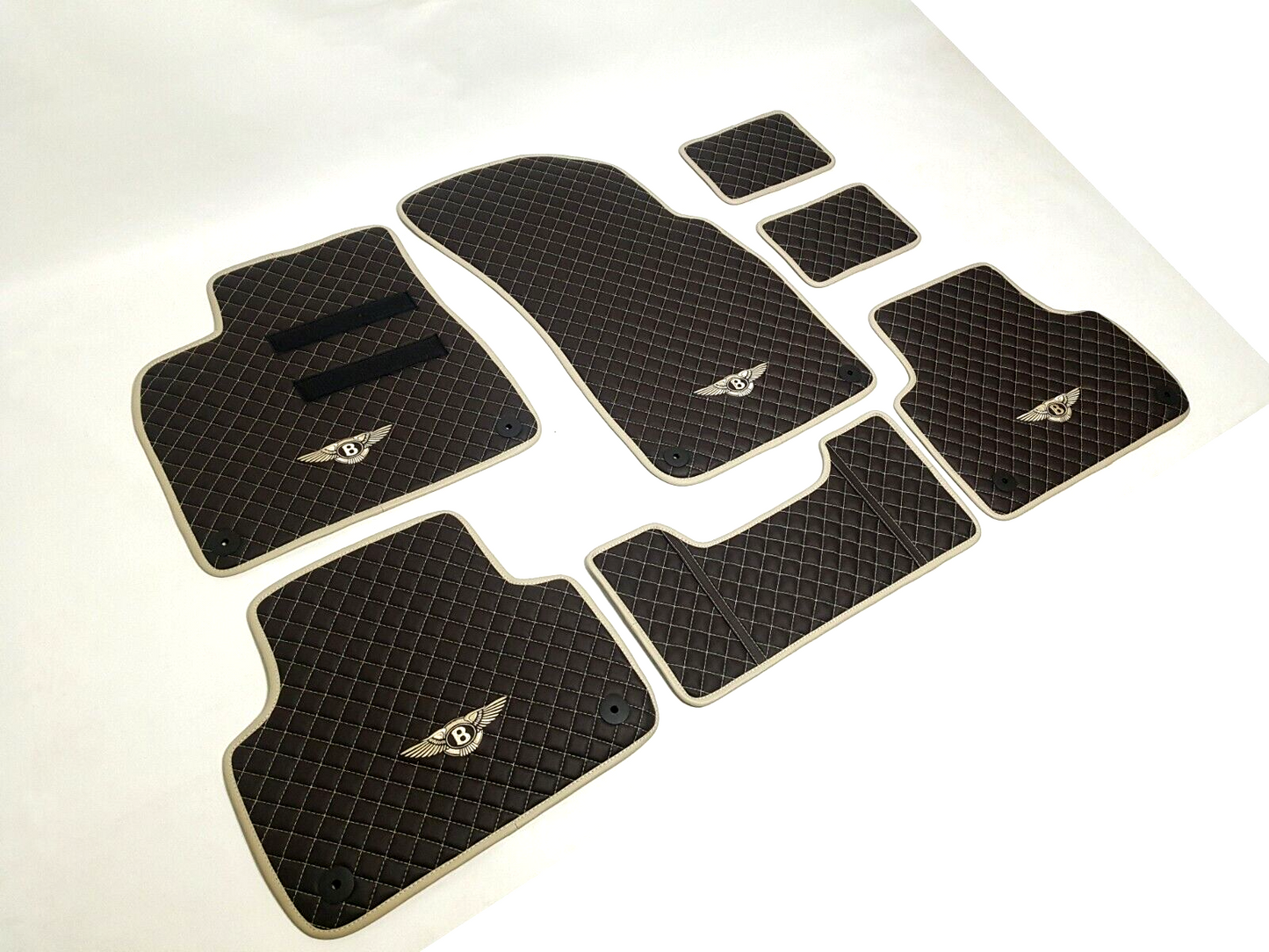 Floor Mats Eco Brown Leather White Embroidery made for Bentley Bentayga