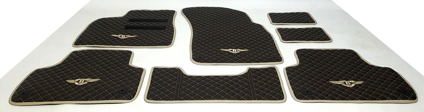 Floor Mats Eco Brown Leather White Embroidery made for Bentley Bentayga