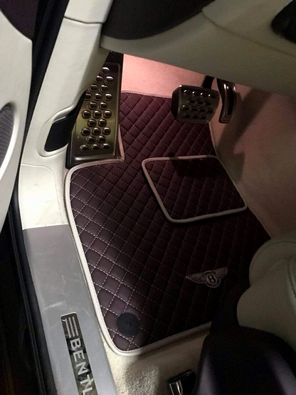 Floor Mats Eco Brown Leather White Embroidery made for Bentley Bentayga