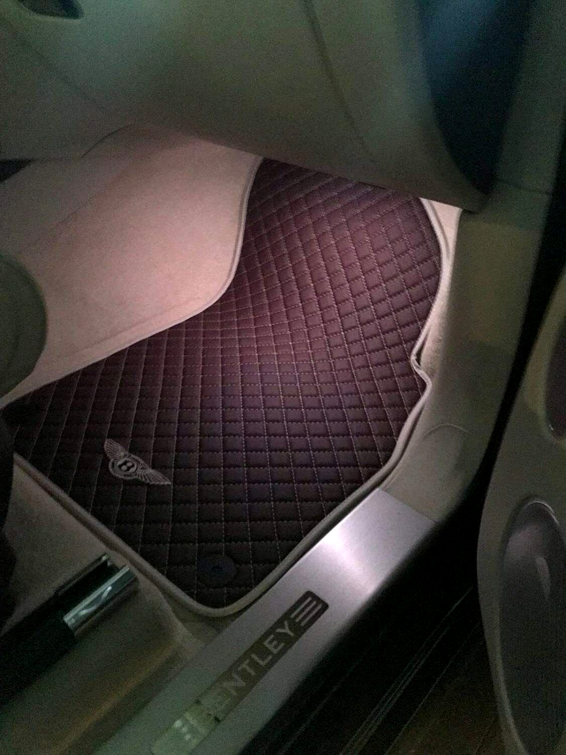 Floor Mats Eco Brown Leather White Embroidery made for Bentley Bentayga