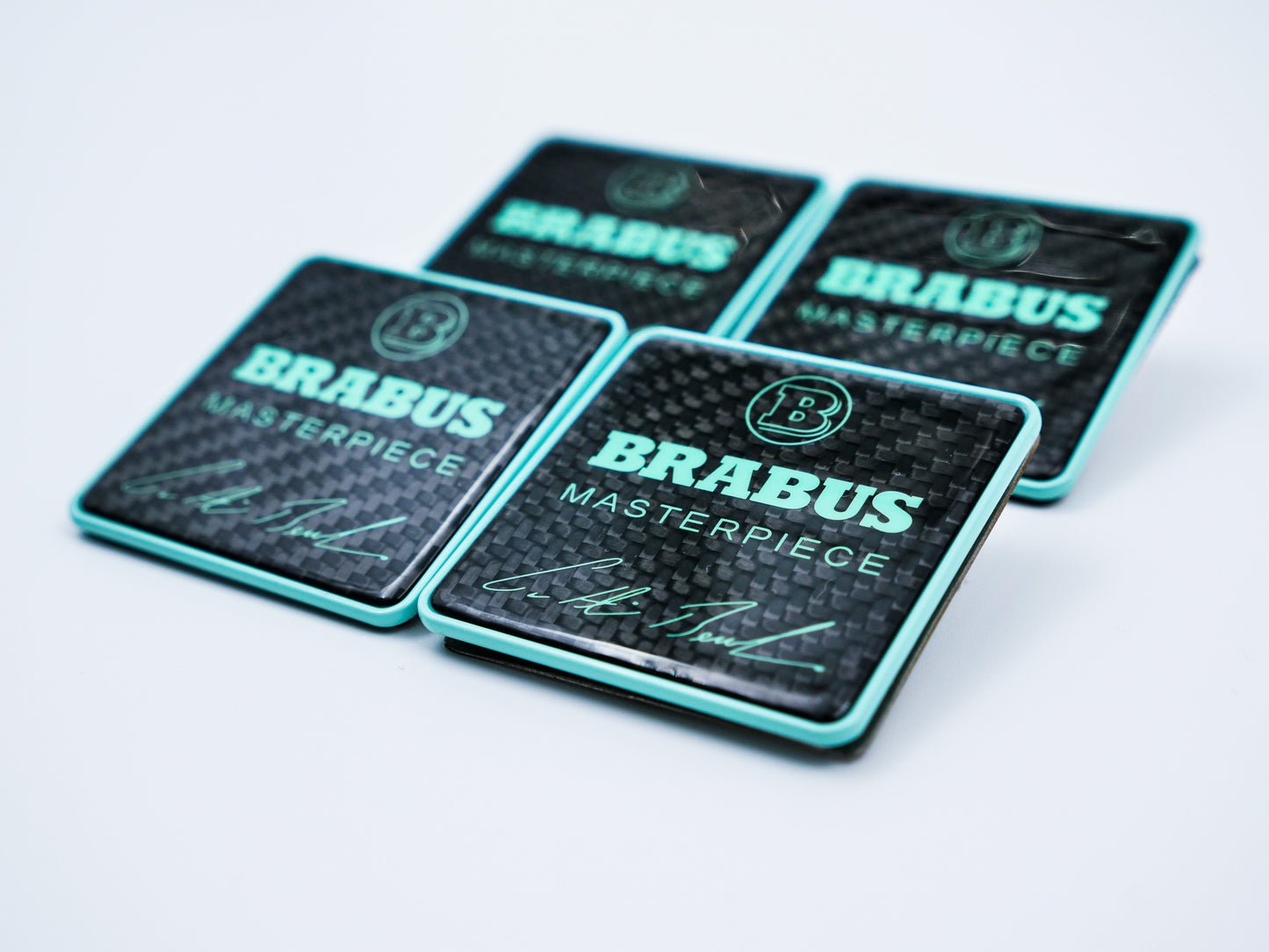 Brabus Carbon Tiffany Blue Masterpiece Floor Mat Metal Emblems for W463A G-Class