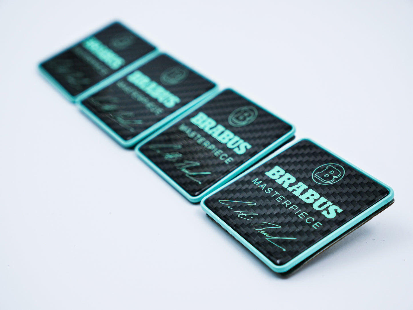 Brabus Carbon Tiffany Blue Masterpiece Floor Mat Metal Emblems for W463A G-Class