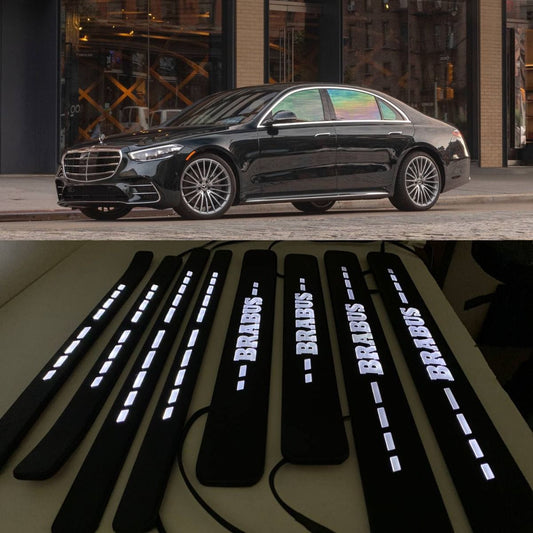 W223 Scuff Plates Brabus Style LED Matte Black Door Sills for S-Class